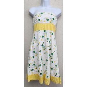 Bui Yah Kah White Yellow Green Polka Dot Strapless Fit N Flare Mini Dress Medium